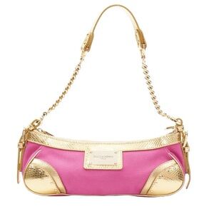 Dolce & Gabbana Pink and Gold Women's Bag cheetah interior RARE VINTAGE